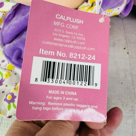 Large 24" Calplush CUTIE DOLLS Girl Purple Floral Butterfly Doll Plush W Tags - Picture 5 of 16